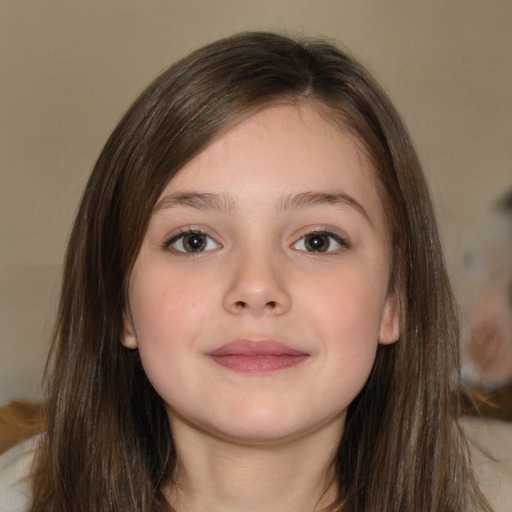 Neutral white child female with long  brown hair and brown eyes