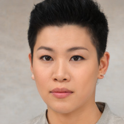 Neutral asian young-adult female with short  black hair and brown eyes