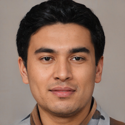 Neutral asian young-adult male with short  black hair and brown eyes