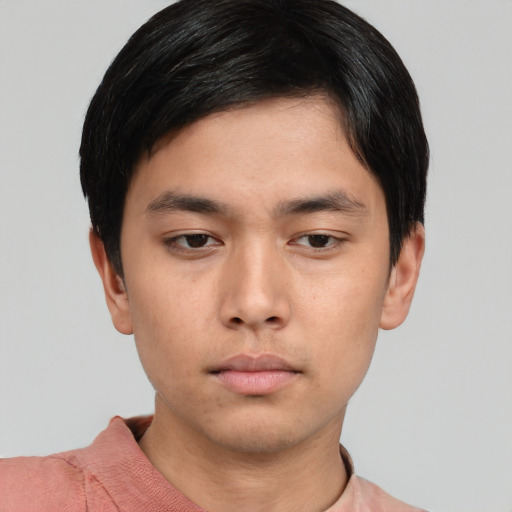 Neutral asian young-adult male with short  black hair and brown eyes