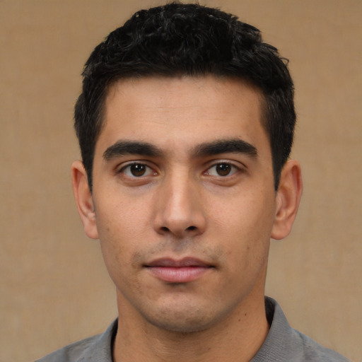 Neutral asian young-adult male with short  black hair and brown eyes