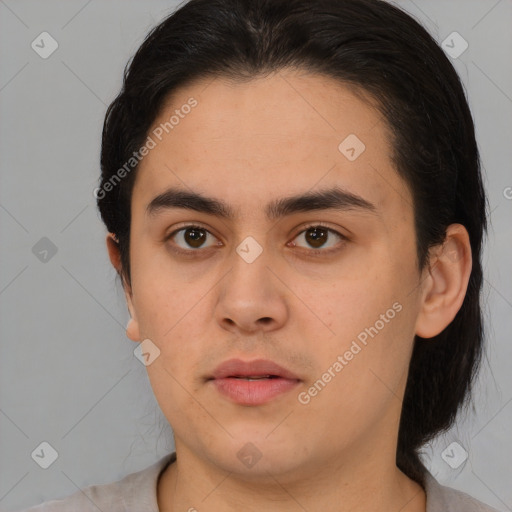 Neutral white young-adult male with medium  brown hair and brown eyes