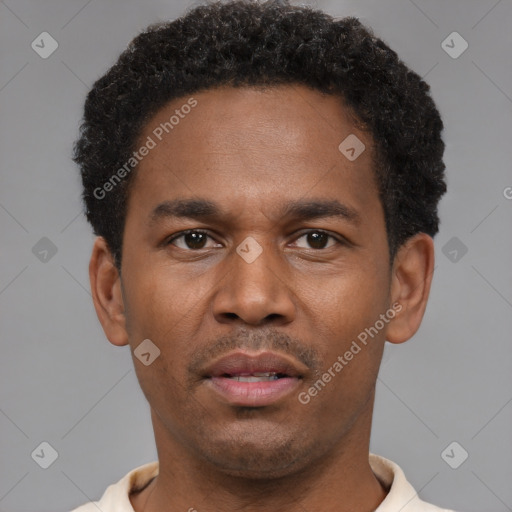 Neutral black young-adult male with short  brown hair and brown eyes