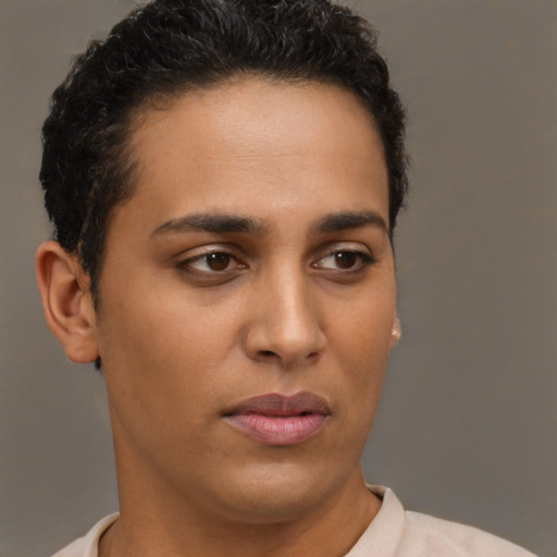 Neutral latino young-adult male with short  brown hair and brown eyes