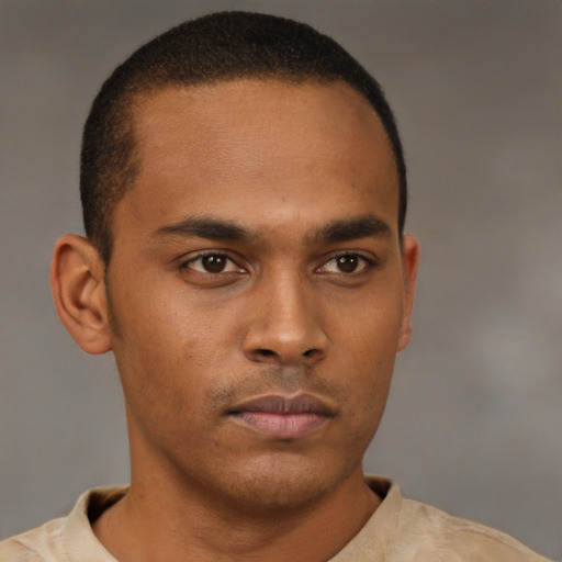 Neutral latino young-adult male with short  brown hair and brown eyes