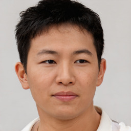 Neutral asian young-adult male with short  brown hair and brown eyes