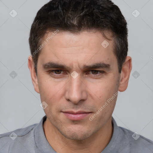 Neutral white adult male with short  brown hair and brown eyes