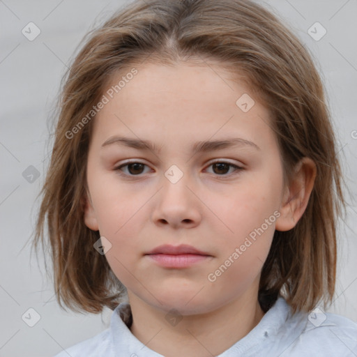 Neutral white child female with medium  brown hair and brown eyes