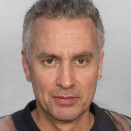 Neutral white middle-aged male with short  brown hair and brown eyes