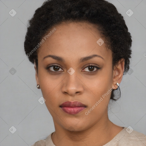 Neutral black young-adult female with short  brown hair and brown eyes