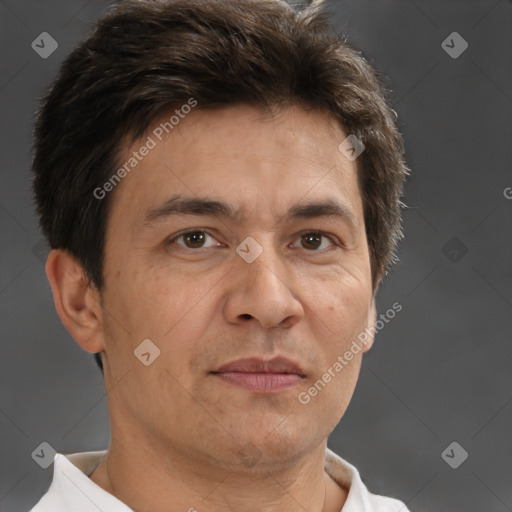 Neutral white adult male with short  brown hair and brown eyes