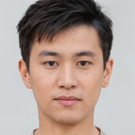 Neutral asian young-adult male with short  brown hair and brown eyes