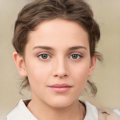 Neutral white child female with medium  brown hair and brown eyes