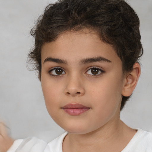 Neutral white child female with short  brown hair and brown eyes