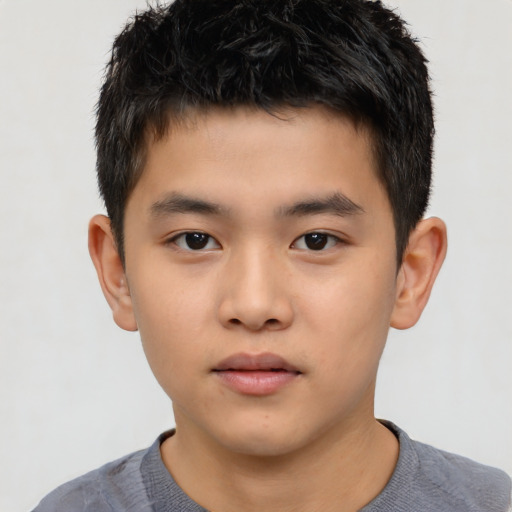 Neutral asian child male with short  black hair and brown eyes