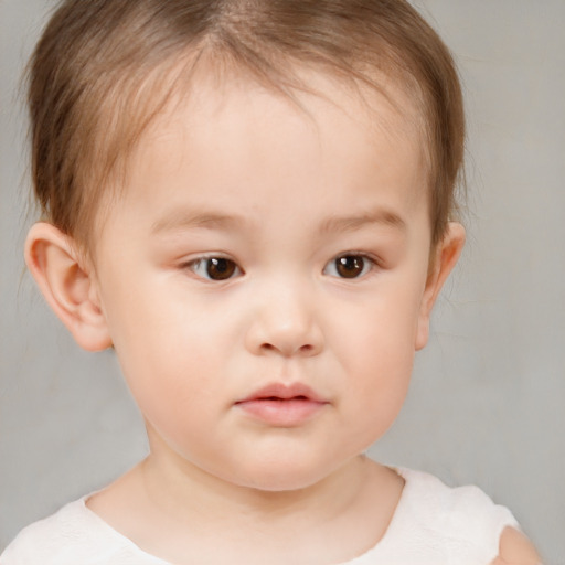 Neutral white child female with short  brown hair and brown eyes