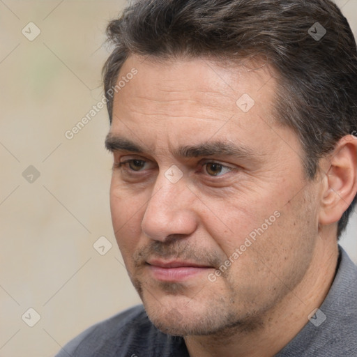 Neutral white adult male with short  brown hair and brown eyes