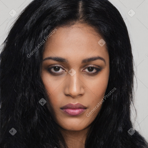 Neutral black young-adult female with long  black hair and brown eyes