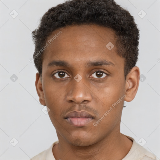 Neutral black young-adult male with short  brown hair and brown eyes
