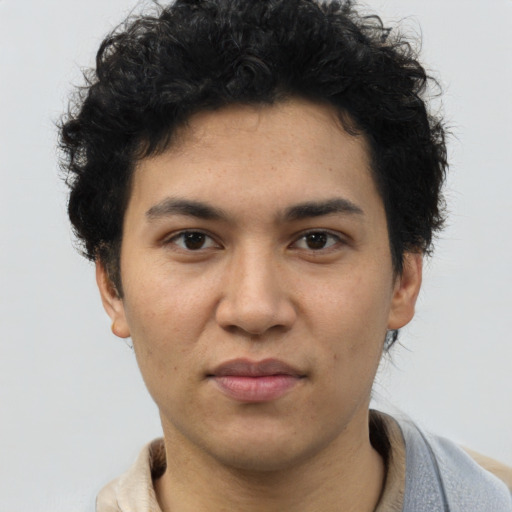 Neutral asian young-adult male with short  brown hair and brown eyes