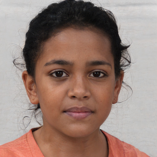 Neutral black child female with short  brown hair and brown eyes