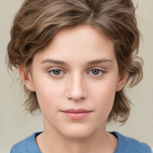 Neutral white child female with medium  brown hair and brown eyes