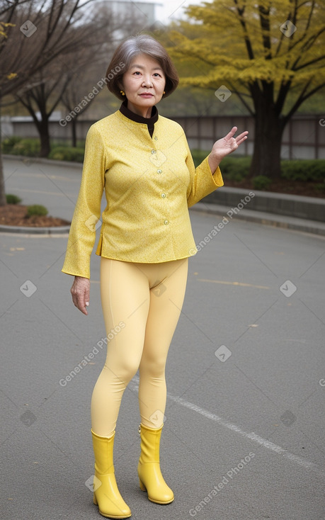 South korean elderly female with  brown hair