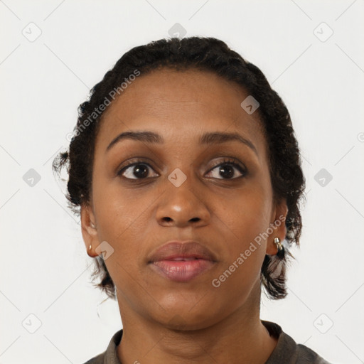 Neutral black young-adult female with short  brown hair and brown eyes