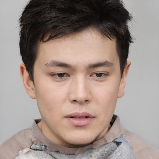 Neutral asian young-adult male with short  brown hair and brown eyes