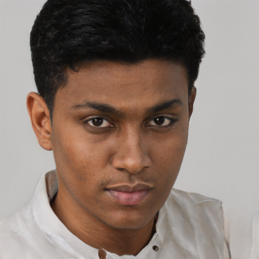 Neutral black young-adult male with short  brown hair and brown eyes
