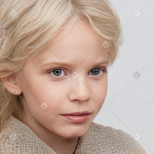 Neutral white child female with medium  brown hair and blue eyes