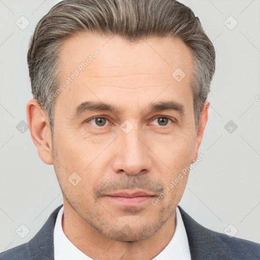 Neutral white adult male with short  brown hair and brown eyes