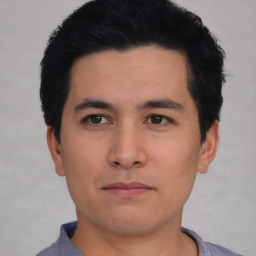 Neutral asian young-adult male with short  black hair and brown eyes