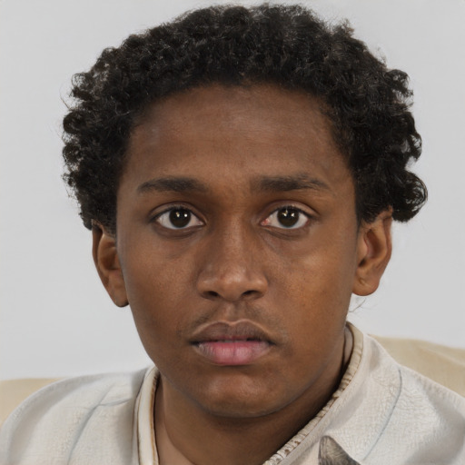 Neutral black young-adult male with short  brown hair and brown eyes