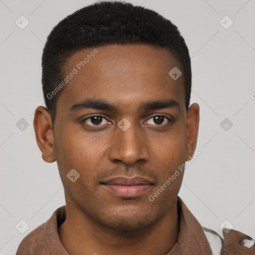 Neutral black young-adult male with short  brown hair and brown eyes