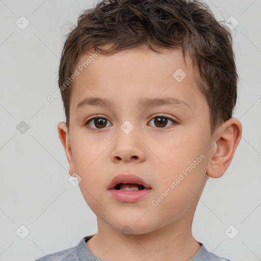 Neutral white child male with short  brown hair and brown eyes