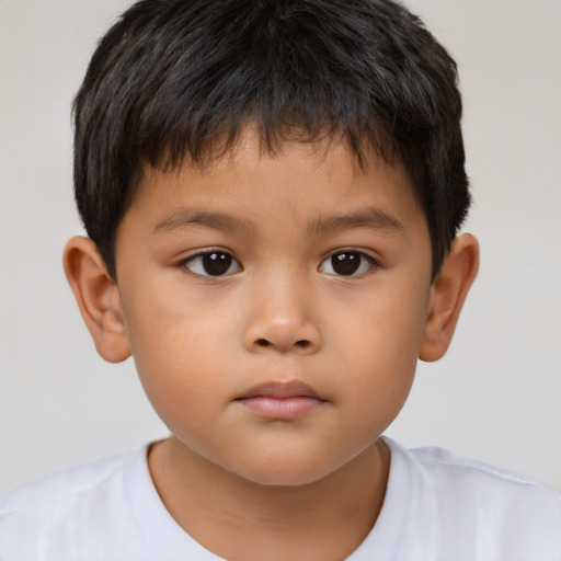 Neutral asian child male with short  brown hair and brown eyes