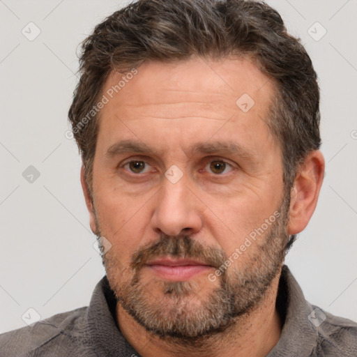 Neutral white adult male with short  brown hair and brown eyes