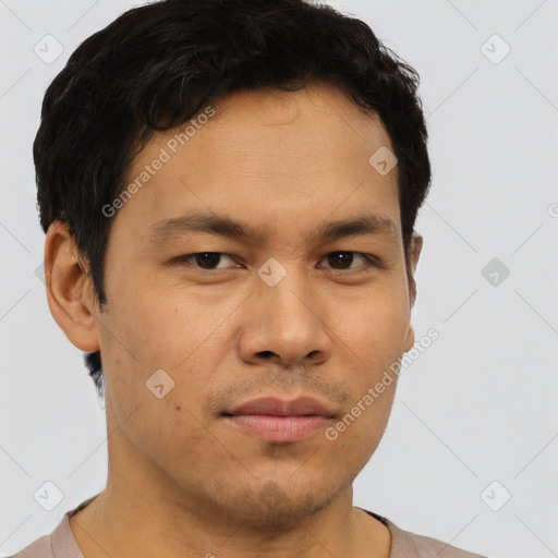 Neutral asian young-adult male with short  brown hair and brown eyes