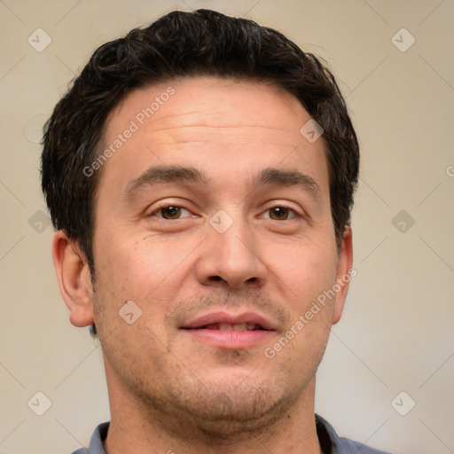 Neutral white adult male with short  brown hair and brown eyes