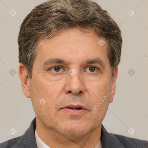 Neutral white adult male with short  brown hair and brown eyes