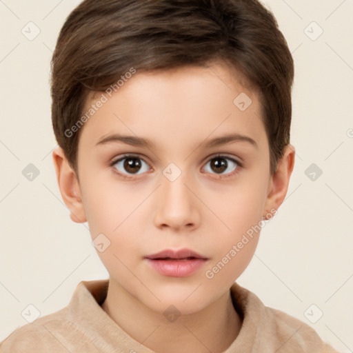 Neutral white child female with short  brown hair and brown eyes