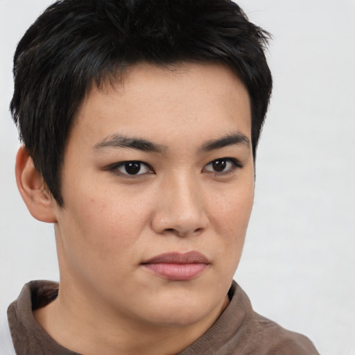 Neutral asian young-adult male with short  brown hair and brown eyes