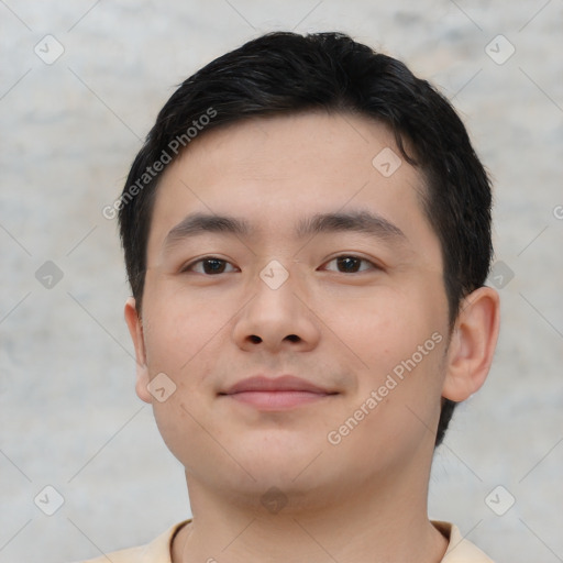 Neutral asian young-adult male with short  brown hair and brown eyes