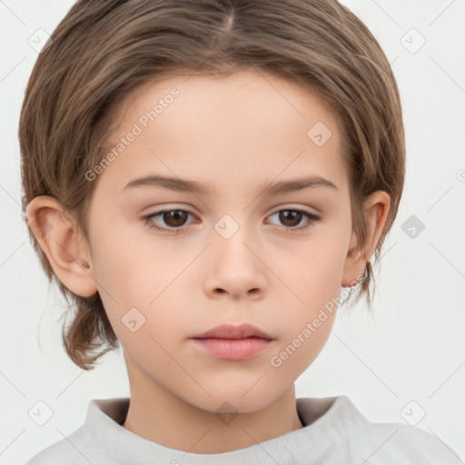 Neutral white child female with medium  brown hair and brown eyes