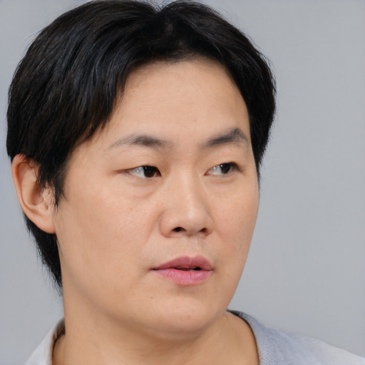 Neutral asian young-adult male with medium  brown hair and brown eyes