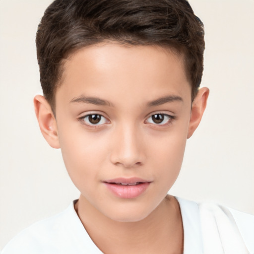 Joyful white child male with short  brown hair and brown eyes