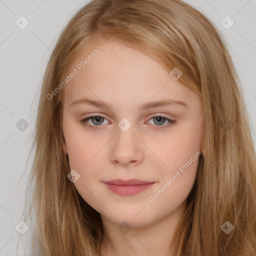 Neutral white child female with long  brown hair and brown eyes