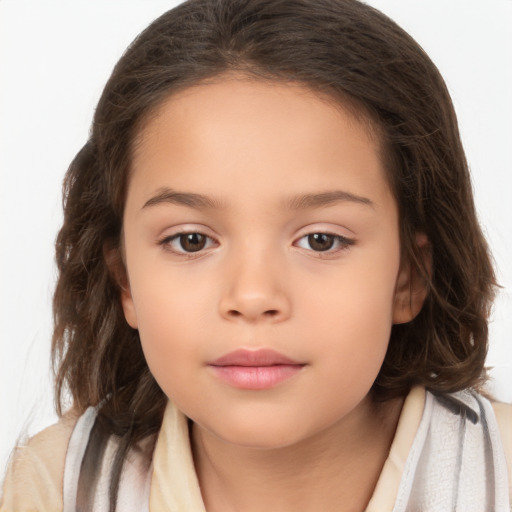 Neutral white child female with long  brown hair and brown eyes