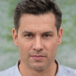 Neutral white adult male with short  brown hair and brown eyes